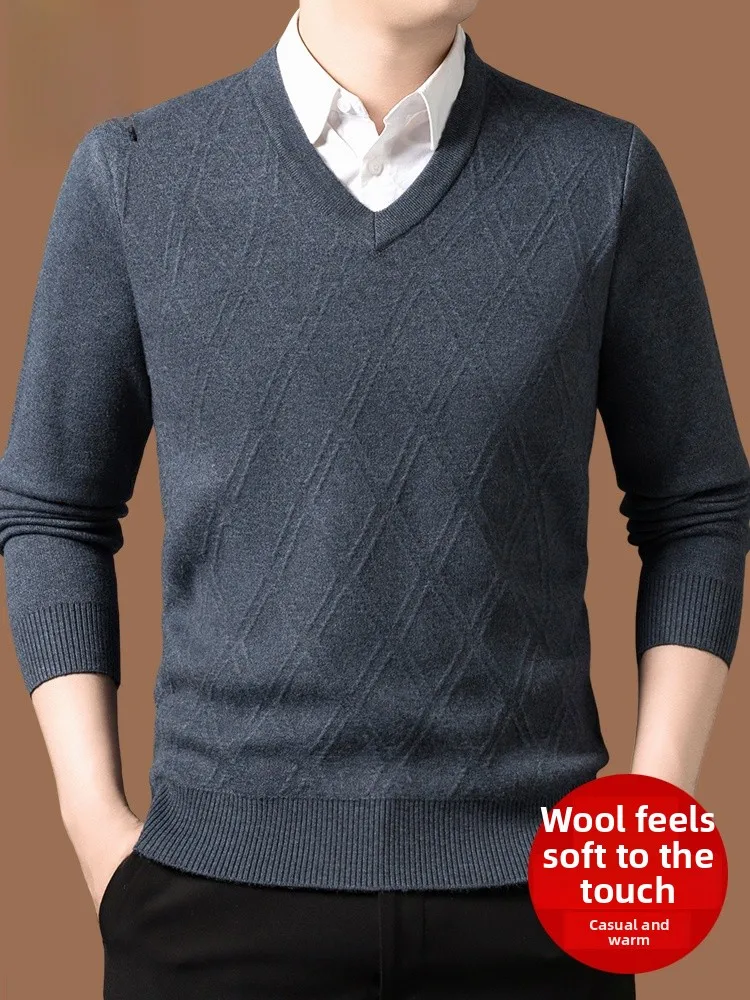 

Thiened теплый вязаный свитер с v-образным вырезом для мужчин с воротником в форме сердца Busin повседневный зимний шерстяной пуловер свитер