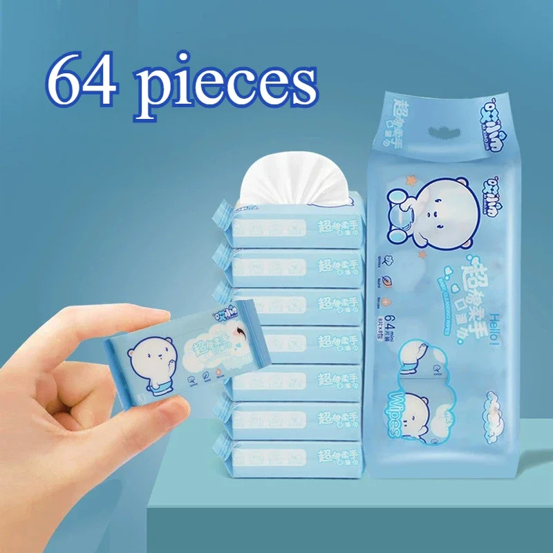 64pcs Disposable Mini Hand Wipes/Portable Travel Size Special Extraction Hand and Mouth Cleaning Wipes Fo Home School Supplies - view 2