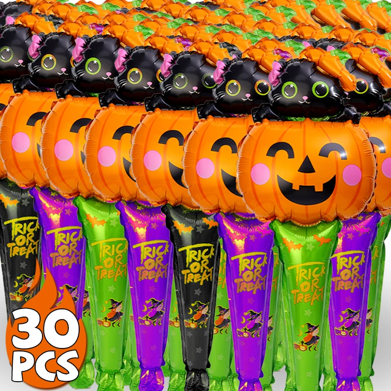 10/30pcs Halloween Balloon Stick Witch Pumpkin Cat Ghost Balloons Sticks Halloween Party Decoration Supplies Globos Kids Toys