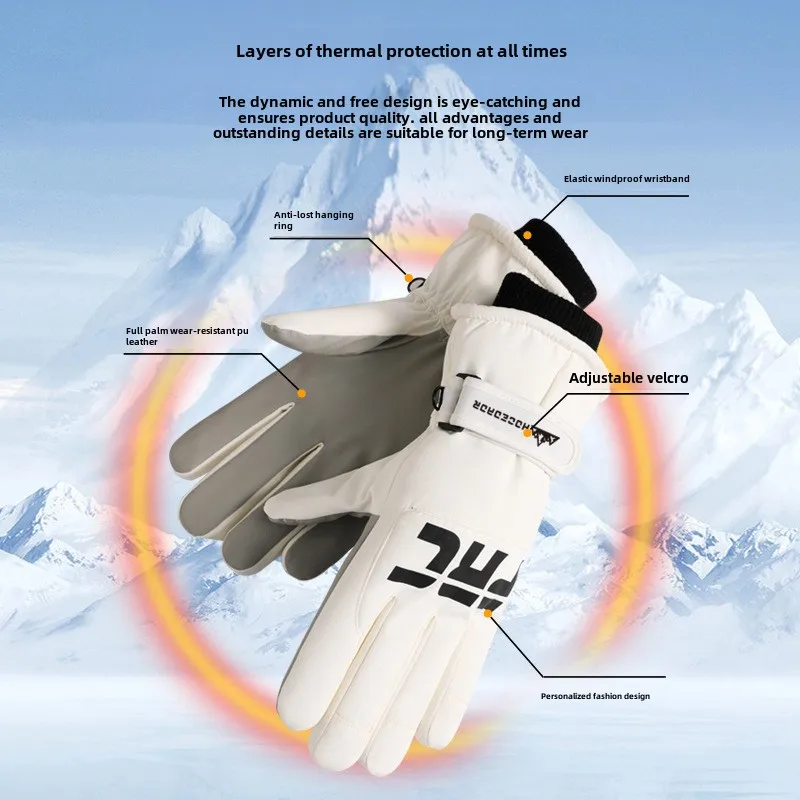 Fashion Winter Men's and Women's New Letter Outdoor Ski Gloves with Wool Thickened Non-slip Warm Ski Gloves