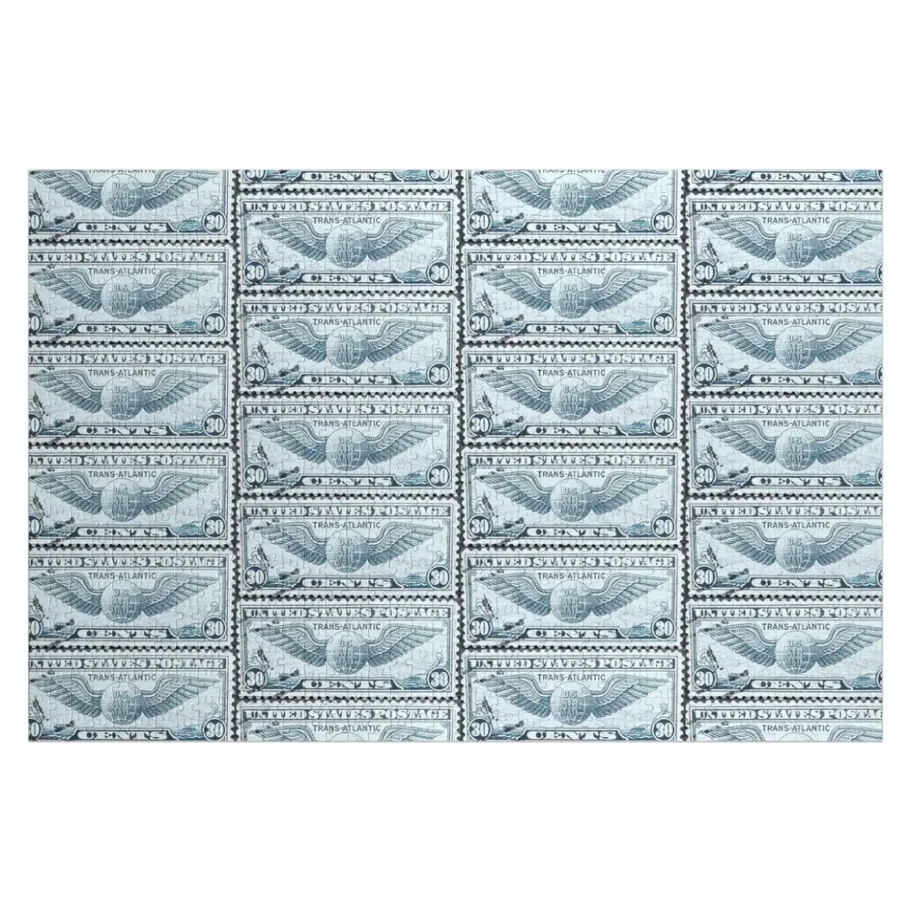 

Trans-Atlantic Blue Air Mail Vintage Postage Stamp Jigsaw Puzzle Custom Gifts Diorama Accessories Custom Photo Puzzle