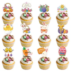 12/24Pcs Easter Cake Toppers Cartoon Rabbit Egg Chick Pattern Cake Dessert Decorations Kids Birthday Party Decor Easter Supplies