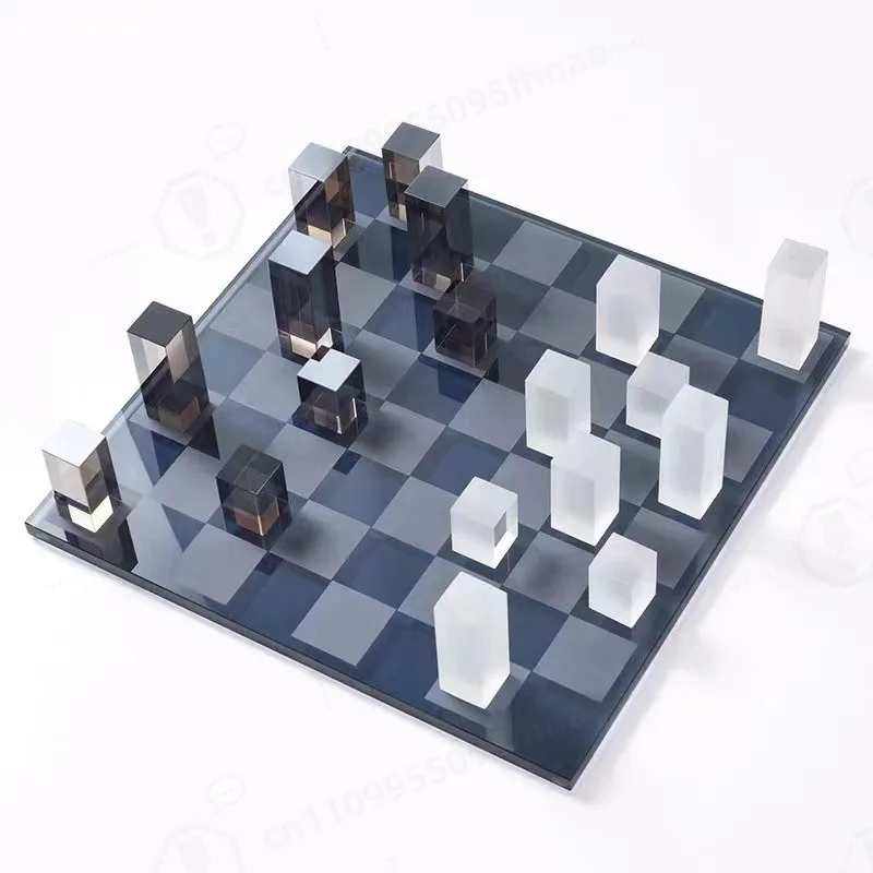 Light Luxury Frosted Plated Crystal Chessboard Decor, Modern Creative Home Ornament, Elegant Soft Furnishing Accessory