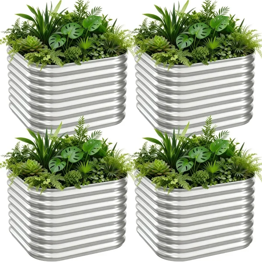 

4 PCS Galvanized Raised Garden Bed Outdoor Metal Garden Bed for Vegetables Above Ground Garden Box for Flower Steel Raised Beds