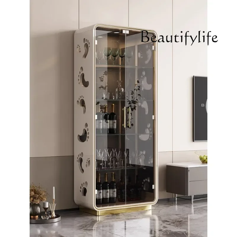 High-End Living Room Small Wine Cabinet Wall New Homehold Light Luxury Glass Door Display Cabinet Clothes Closet