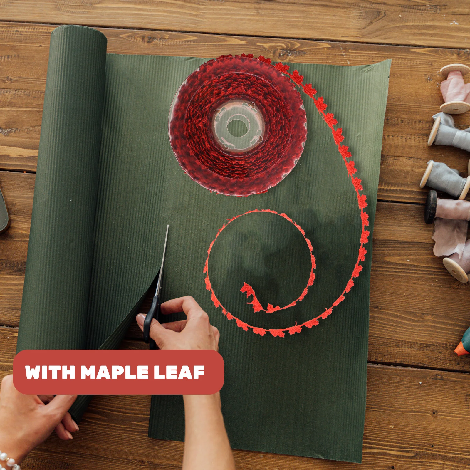 

3 Rolls Creative Leaf Ribbon Decor Strong Wear Resistant Gift Packing Ribbon for Festival Party Favor Decoration