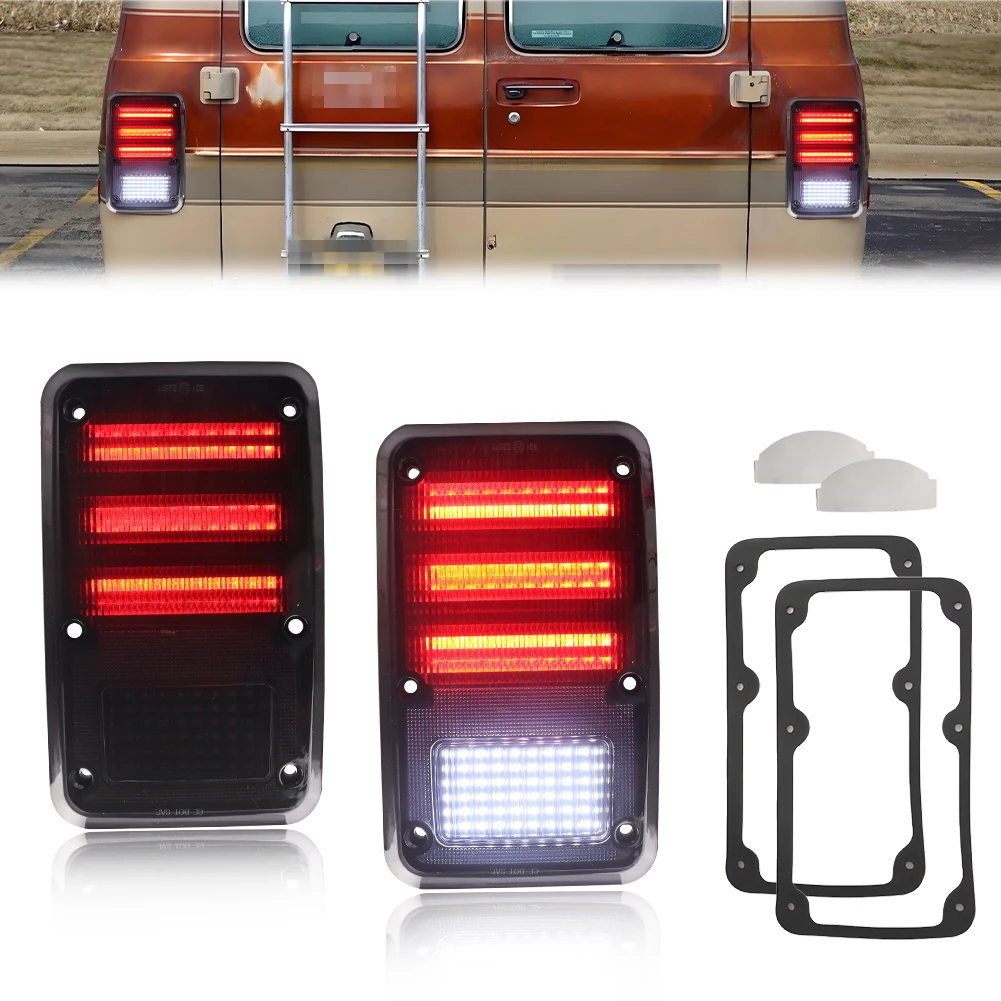2 pièces pour Dodge B100 B150 B200 Plymouth PB100 PB150 PB200 1978-1993, feux arrière, feux de freinage, feux de recul avec LED