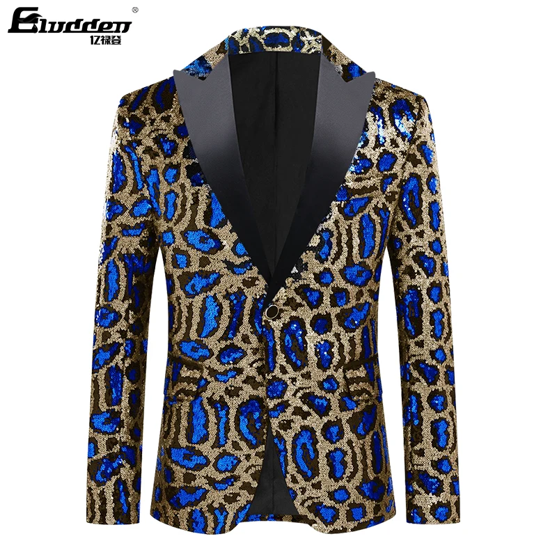 

Men Leopard gradient Sequins Fashion Blazer Masculino Men Suit Jacket Stage Singer Costume Shiny Leopard texture Sequins Blazers