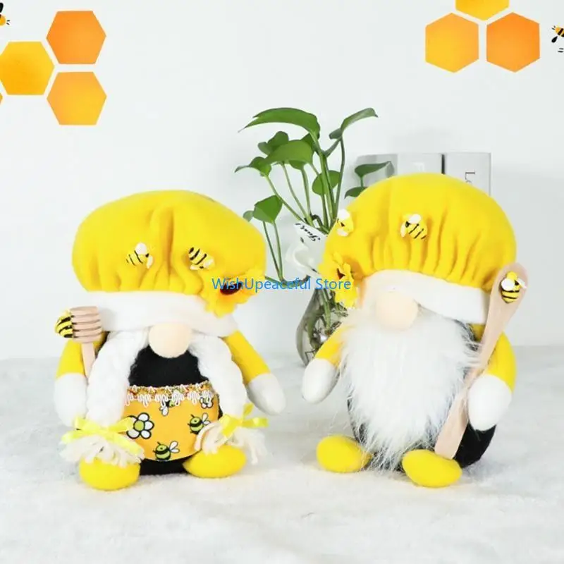 34YA Honeybee Festival Gnome for Doll Shelf Tierded Treshed Ornament Dwarf for Home Farmhouse Kitch Table Decorea