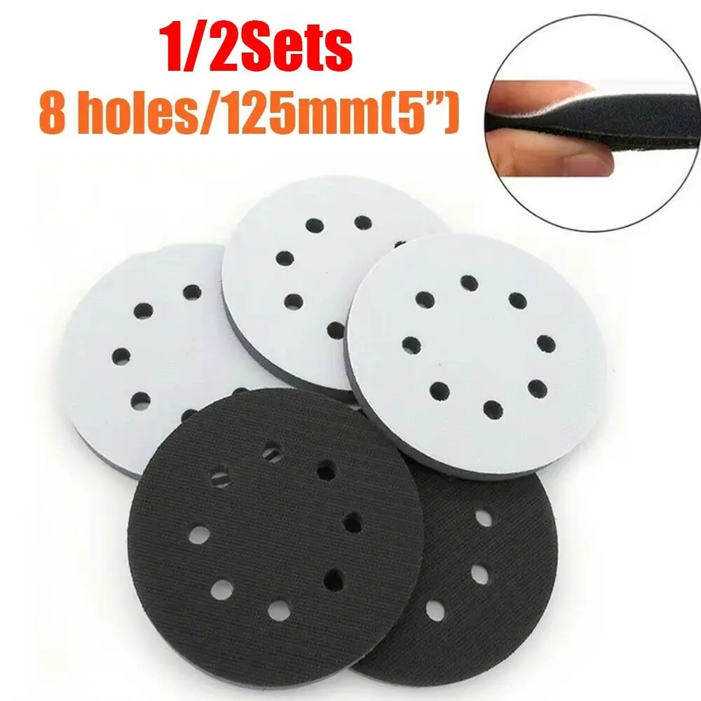 1/2Sets Backing Plate Sponge Interface Pad Hook Loop 5inch 125mm Sanding Pads Soft 8 Holes Polishing Grinding Disc