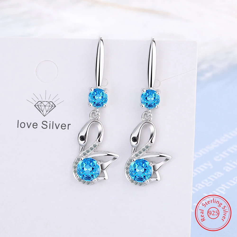 

Quality Jewelry Women 925 Stelring Silver Zircon Crystal Swan Drop Earrings Fashion New FQL25077