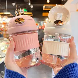 Cute Rabbit Straw Glass Cup Girl Portable Cup Coffee Beverage Gift Water Cup