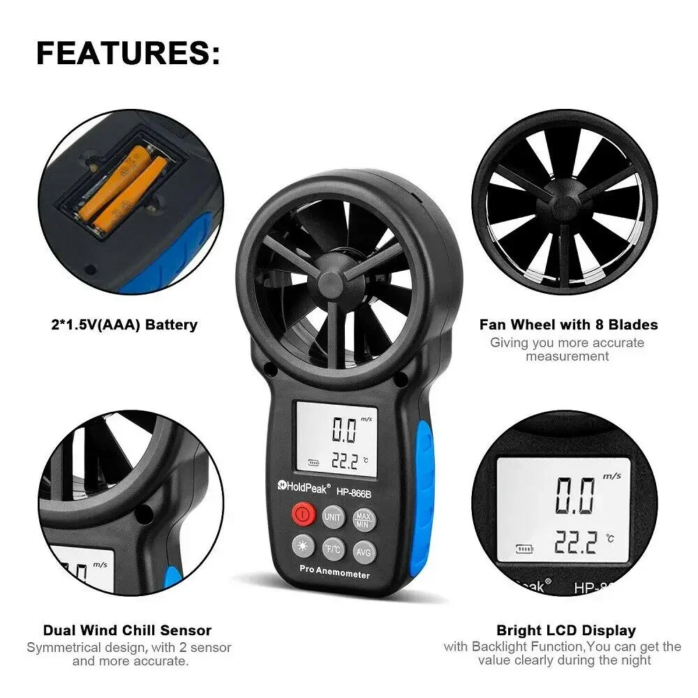 Digital Anemometer Gauge,Smart APP Control & Record Supported,Handheld Air Flow Meter,Wind Speed Meter for Measuring Wind Speed