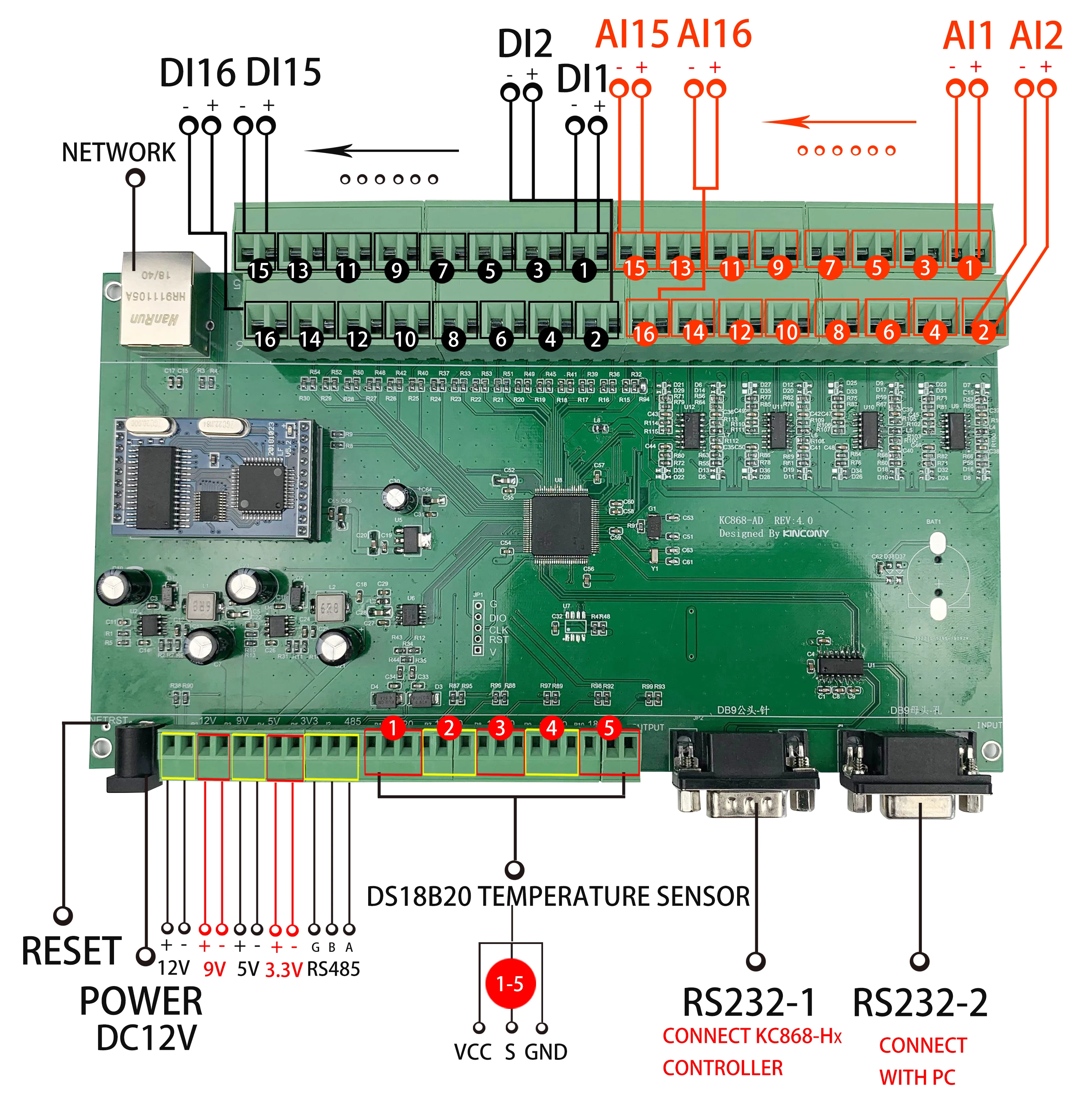

Wifi Digital Analog DI AI Temperature Sensor Input Read Board Ifttt Logical Plc Controller RS232 485