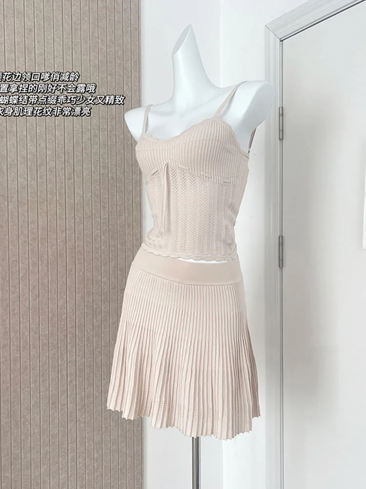 Imagem -03 - Camisola de Malha Feminina com Cintura Elástica Saia Linha a Roupas Senhora do Escritório Coquete Monocromático Moda Japonesa Conjunto de Peças de Alta Qualidade