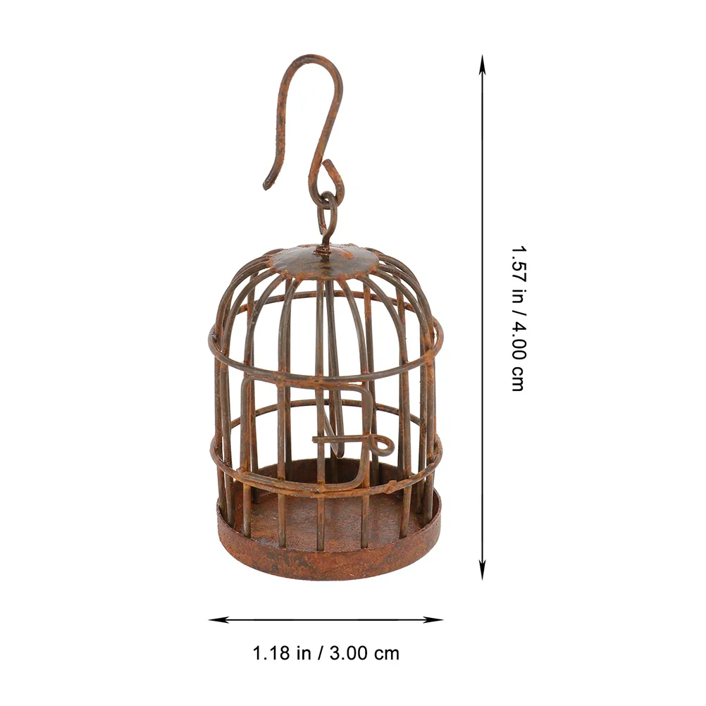 3Pcs Mini Bird Cage Decorative Retro Iron Birdcage Ornament Vintage Style Garden Home Hanging Micro Landscape Mini House