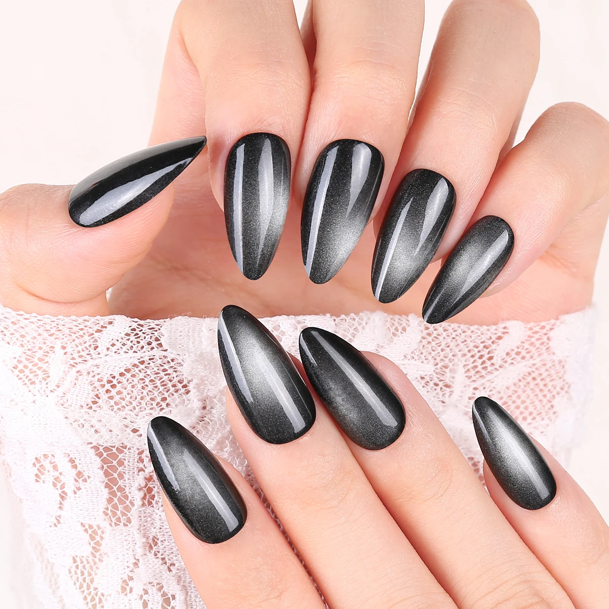 Black and dark cat eye fake nails easy to carry, all inclusive nail stickers, black dark shadow