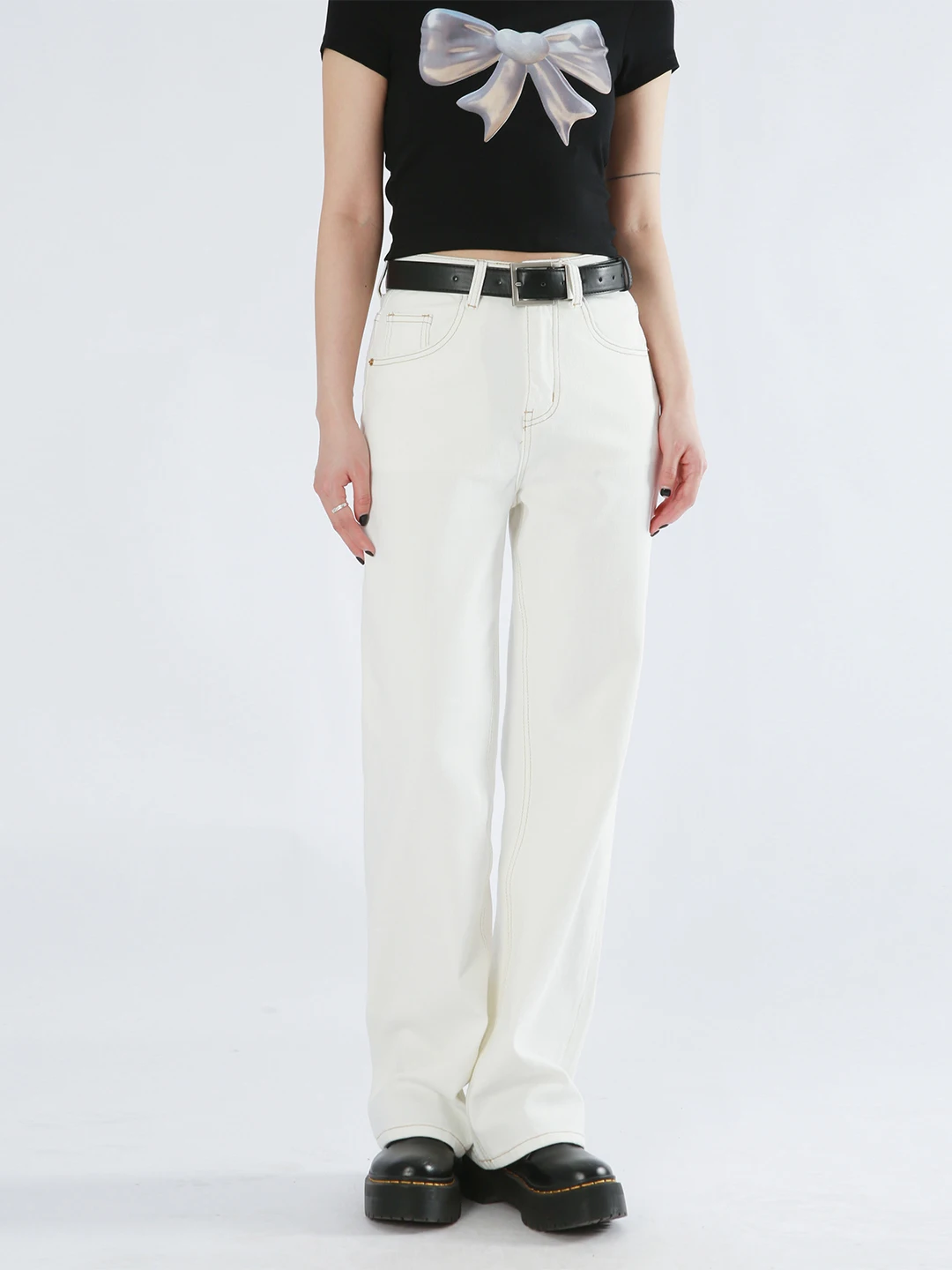 

Женские прямые джинсы с высокой талией из хлопкового стрейч-денима, эластичные в четырех направлениях, белые, в пол, повседневные, высокого качества, весна-лето