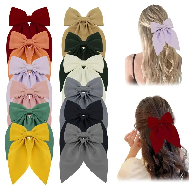 Doce cor sólida grande arco grampo de cabelo para mulheres meninas elegante flor impressa bowknot presilhas grampos de cabelo acessórios para o