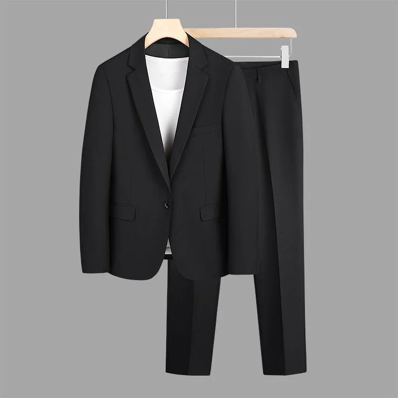 195 Red double slit suit two-piece suit men\'s Korean style slim business formal suit groom dress suit