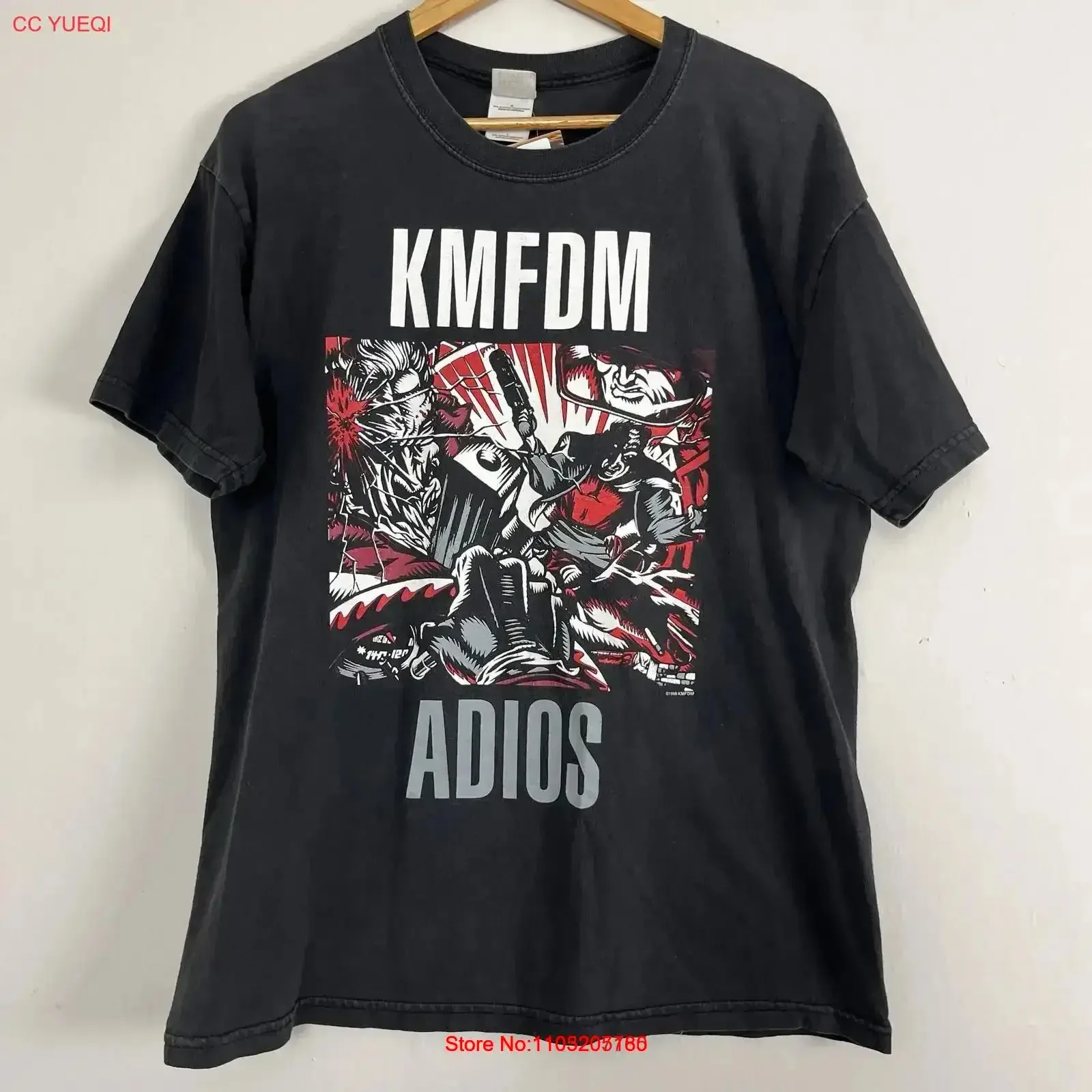 Vintage 1999 KMFDM Adios T Shirt Large Washed Top For Everyday Wear fashion Breathable Stretched designer clothes vintage