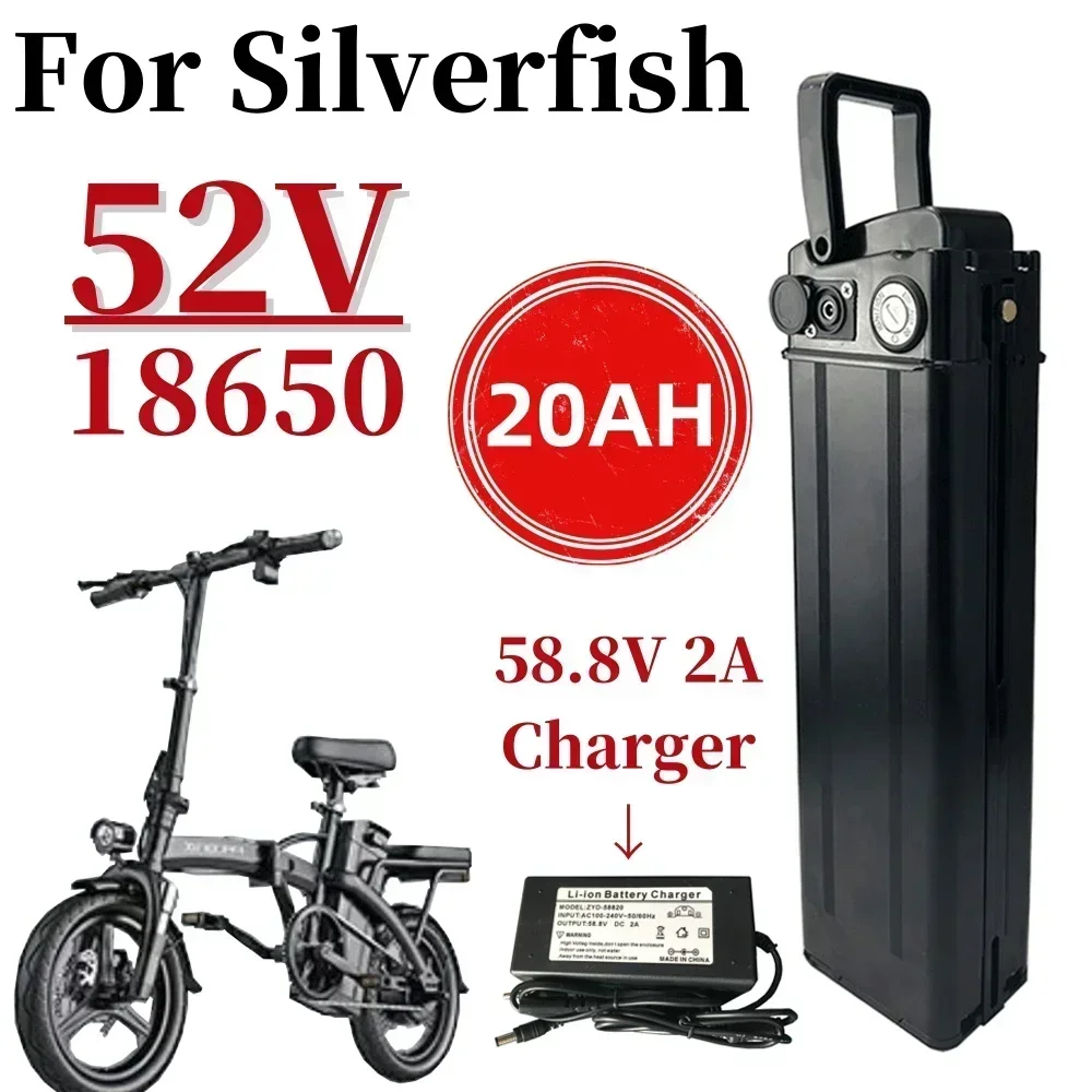 

New 18650 52V 20AH For Silver Fish Lithium battery pack for Samsung 250W 500W 750W 1000W Motor With charger