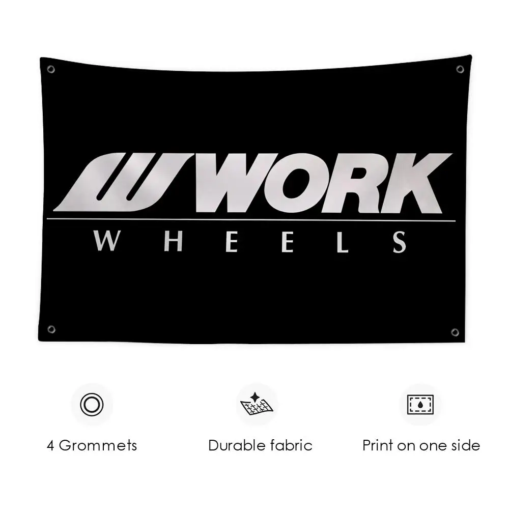 

W-WorkS Wheel Logo Flags 3x5 Ft custom Banner for Garage Door room decor Wall Out Decoration With Metal buckle
