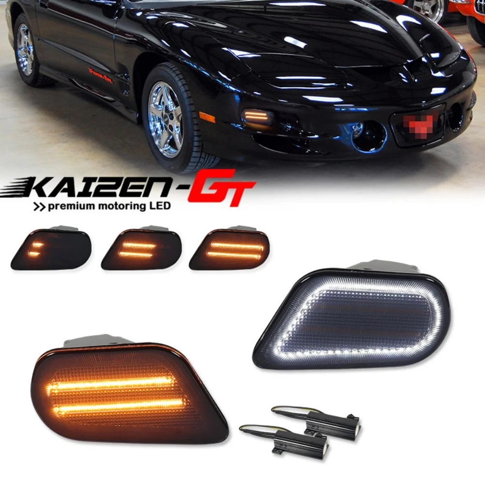 

Янтарный динамический светодиодный передний бампер автомобиля, указатели поворота, белые DRL, ходовые/дарочные огни для Pontiac Firebird 1998-2002 гг.