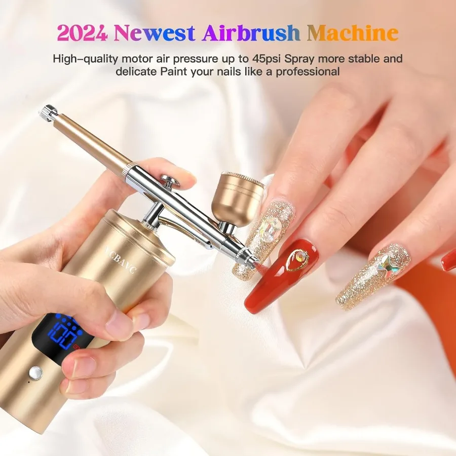 Airbrush-Set mit Kompressor, 48 PSI, Hochdruck-Luftbürsten-Set, nicht verstopfend, kabellos, wiederaufladbar, mit 0,3-mm-Düse und Reinigung