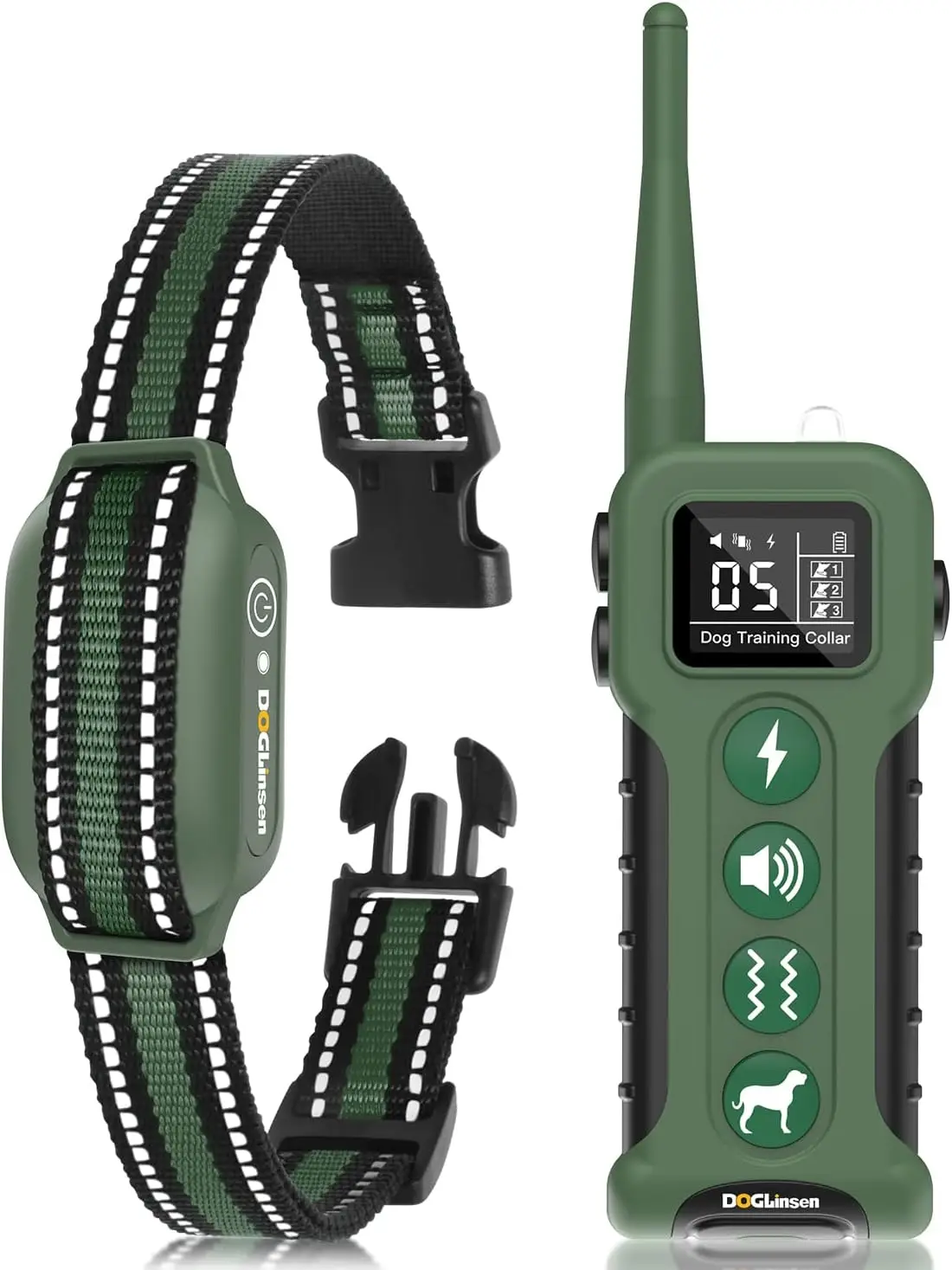 

Перезаряжаемый шоковый ошейник для дрессировки собак, диапазон 3300 футов, водонепроницаемый электронный ошейник для собак 10–110 фунтов, зеленый