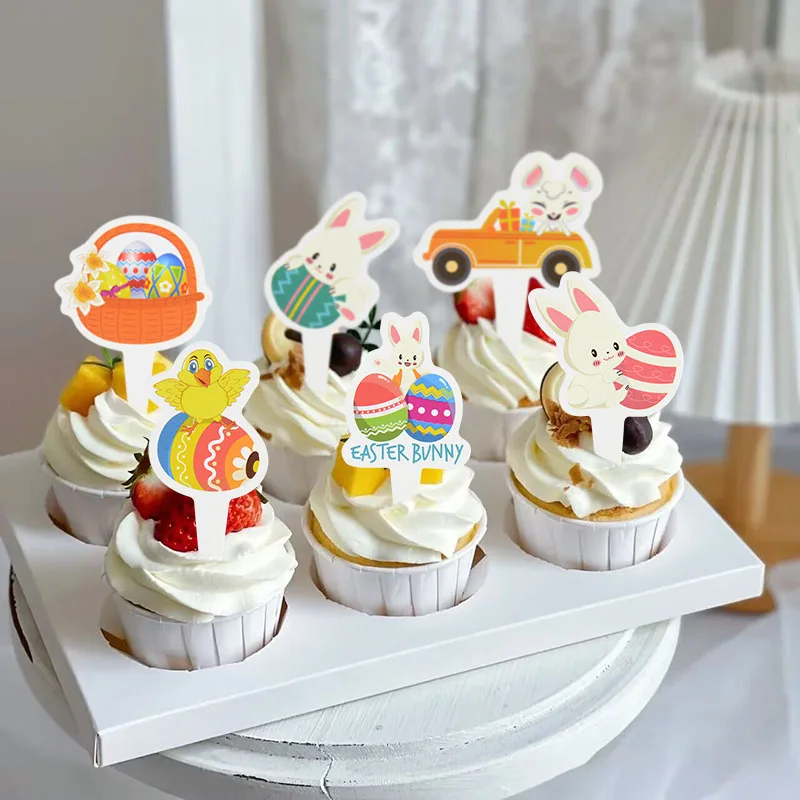 

12PCS Cute Bunny Cupcake Toppers Happy Easter Party Rabbit Egg Cake Topper Dcorations Kids Birthday Supplies Wedding Baby Shower