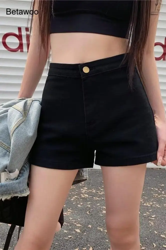 

Women's High Waisted Black Denim Shorts Slim Fit Casual Summer Hot Pants