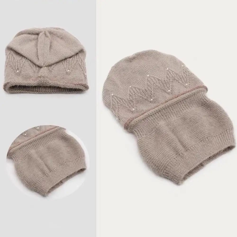 Vrouwen Winter Warm Gebreide Hoeden Dubbellaags Effen Kleur Dikker Pluche Warme Beanie Cap Coldproof Gehoorbescherming Wol Gehaakte Caps