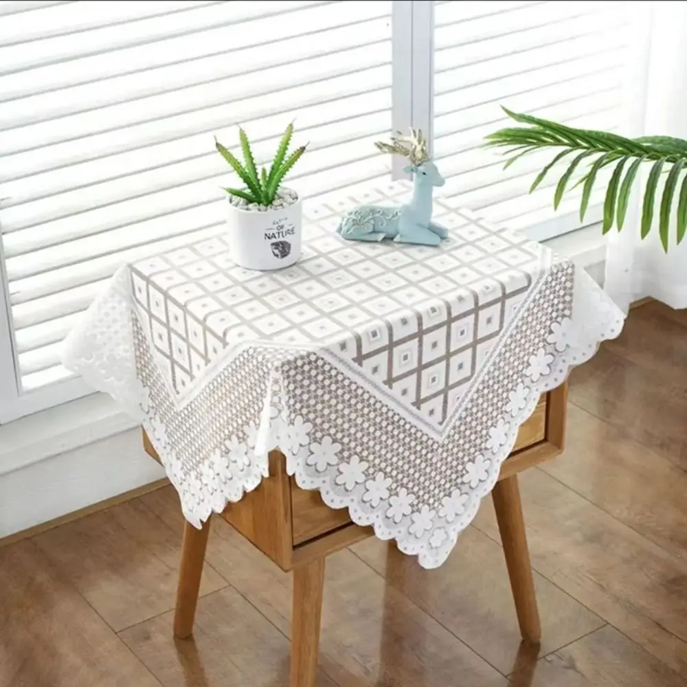 New White Lace Tablecloth Sheer Flower Embroidered Coffee Table Cover Nordic Style Non-slip Table Mat Photography Backdrop Decor