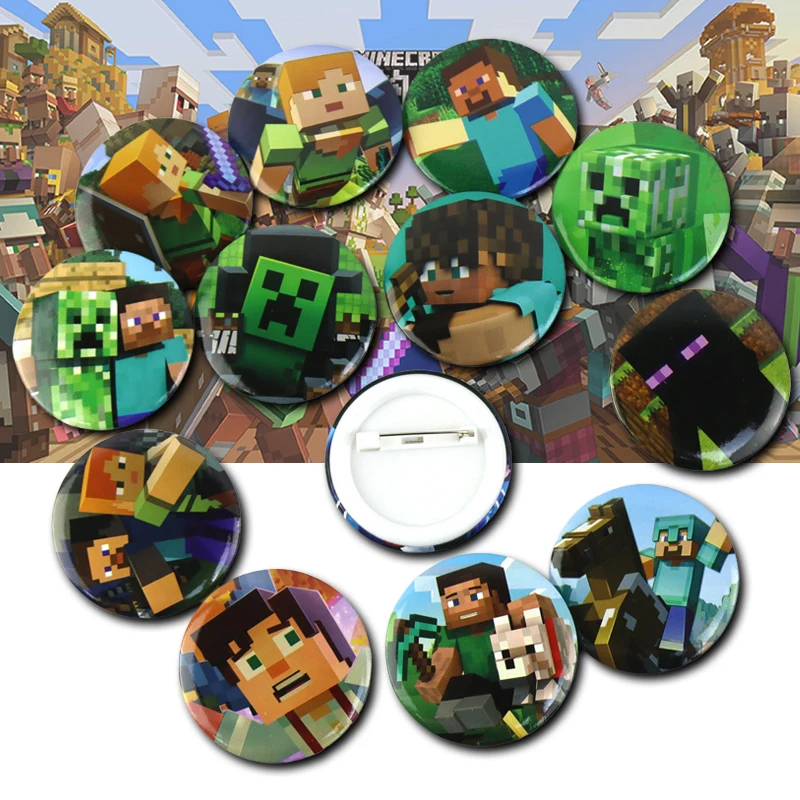 12Pcs Minecraft Brooch for Childrens Birthday Theme Party Badge Toy Kids Lapel Pin Clothing Backpack Pin Game Decorations Gifts