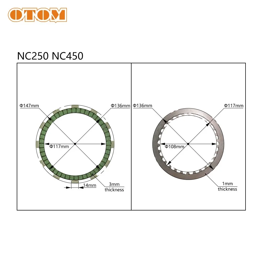 OTOM Motocross Clutch Friction Plates Steel Disc Kit For ZONGSHEN NC250 NC450 KAYO T6 K6 BSE J5 RX3 ZS250GY/450GY-3 ZS-177mm