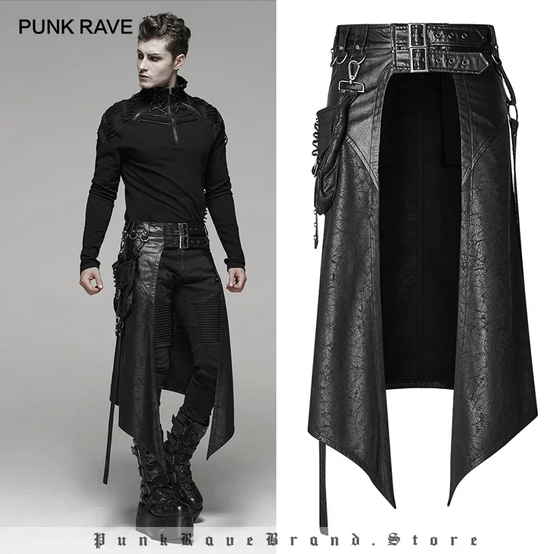 

PUNK RAVE Men's Punk Removable Side Stereo Pocket Half Skirt Stage Performance Party Club Cosplay Men Pants