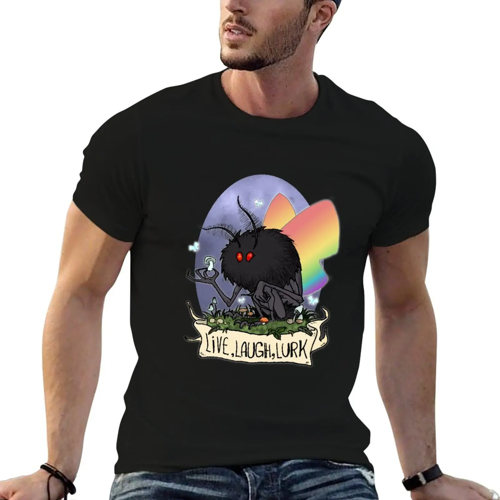 Live, Laugh, Lurk Pride Mothman T-Shirt plus size clothes gifts for boyfriend plus size men clothing