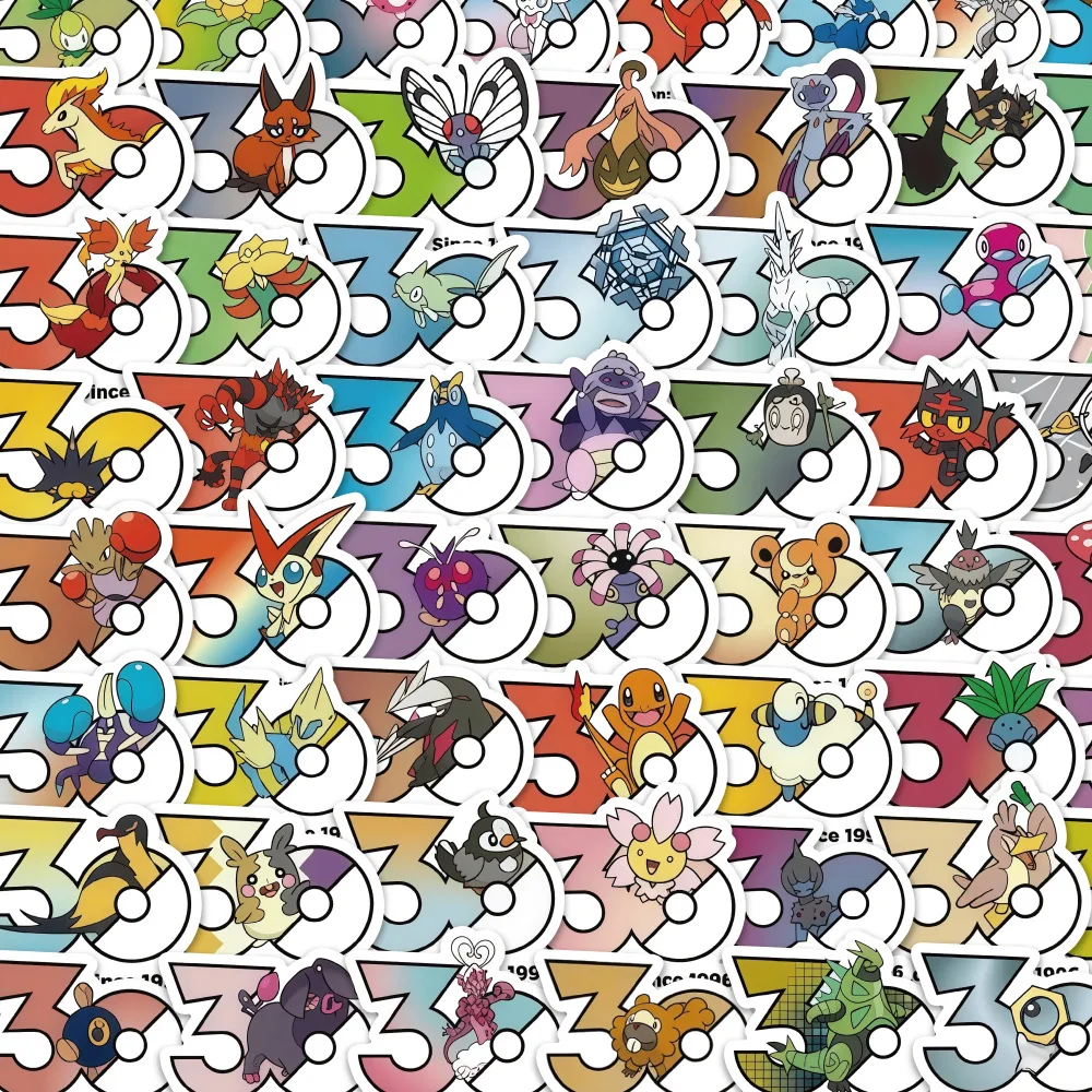 Picture 3: 10/80PCS Pokémon 30th Anniversary Logo Graffiti Stickers Cartoon DIY Toys for Bottle Scrapbook Travel Bag Aesthetic Decals