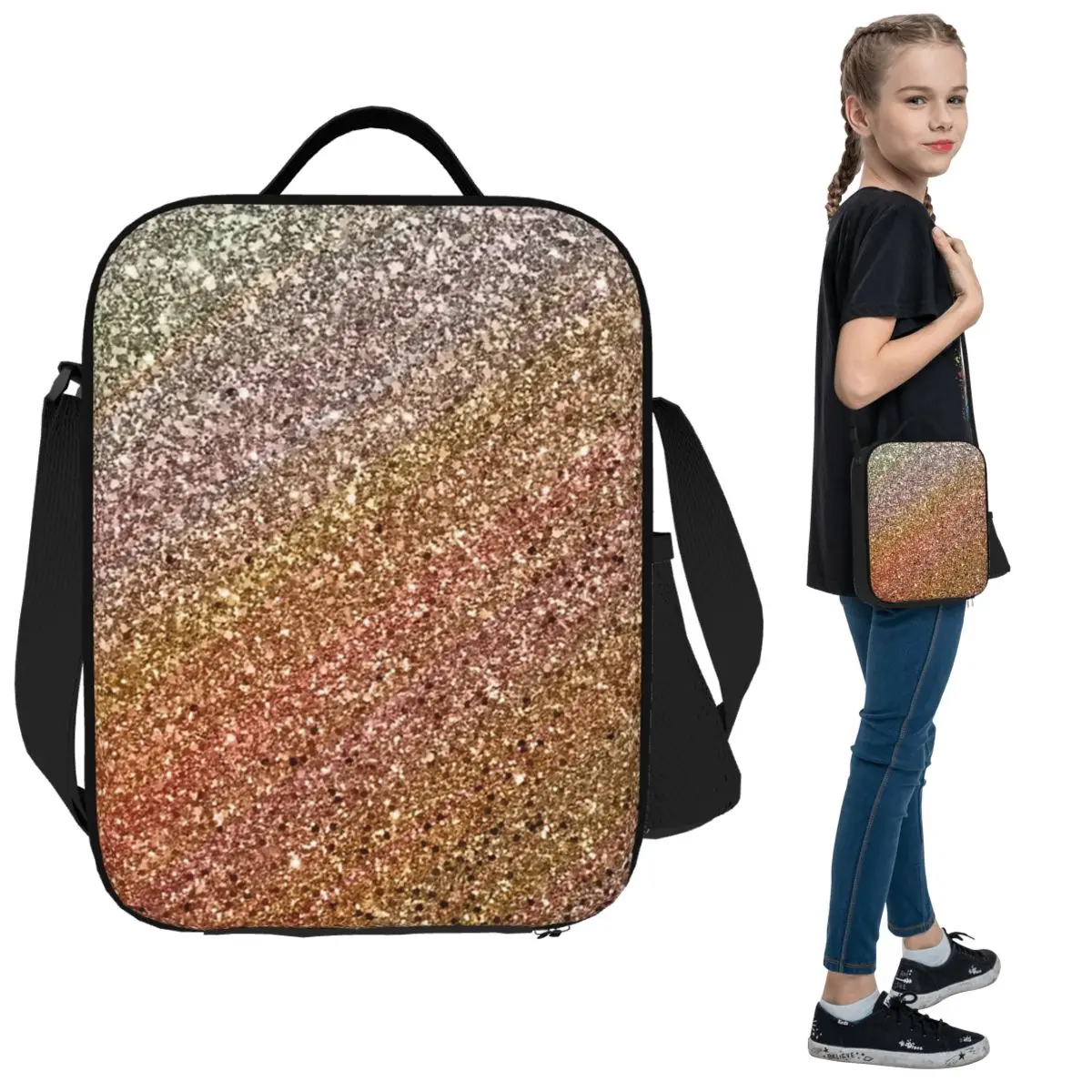 

Блестящий бесшовный узор, изолированная сумка для обеда, женский офисный холодильник, термосумка для еды, портативная коробка для завтрака, контейнер