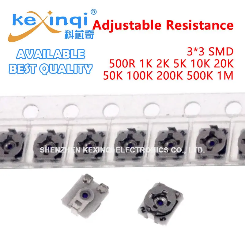 20ชิ้น3*3ทริมเมอร์โพเทนชิโอมิเตอร์ต้านทานไฟฟ้าทริมพอต SMD 3X3สามารถปรับได้100 500 1K 2K 5K 10K 20K 20K 100K 1M