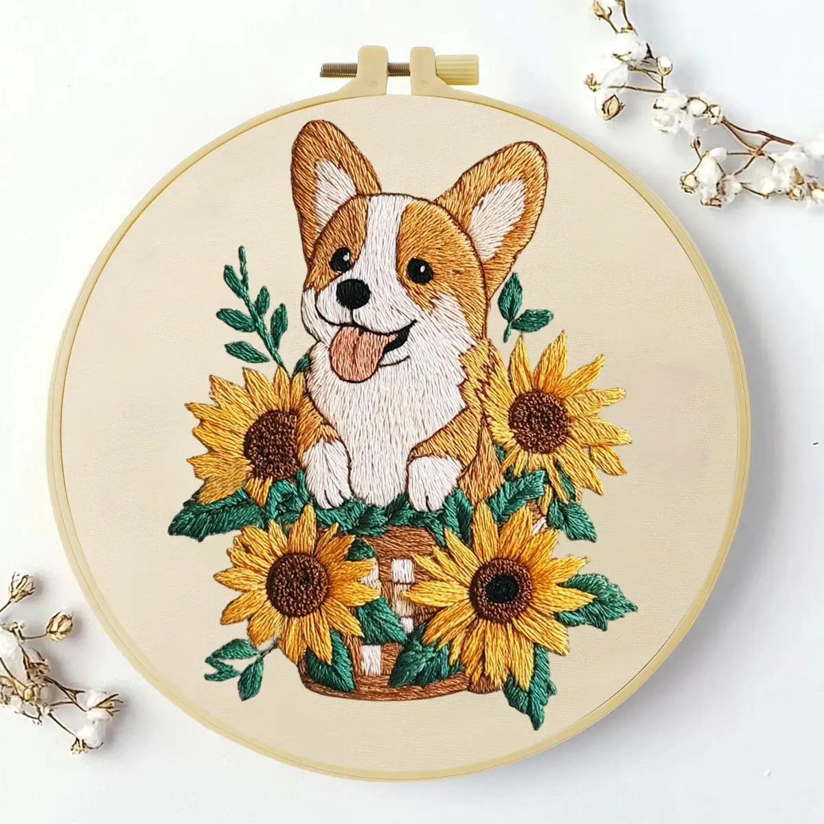 1 Stück 20X20CM/15X15CM 7,87/6,3 Zoll Corgi Stickerei Starter-Kit DIY-Kit DIY-Stickerei-Set Handarbeiten Nadelkunst Malerei – Detail 2