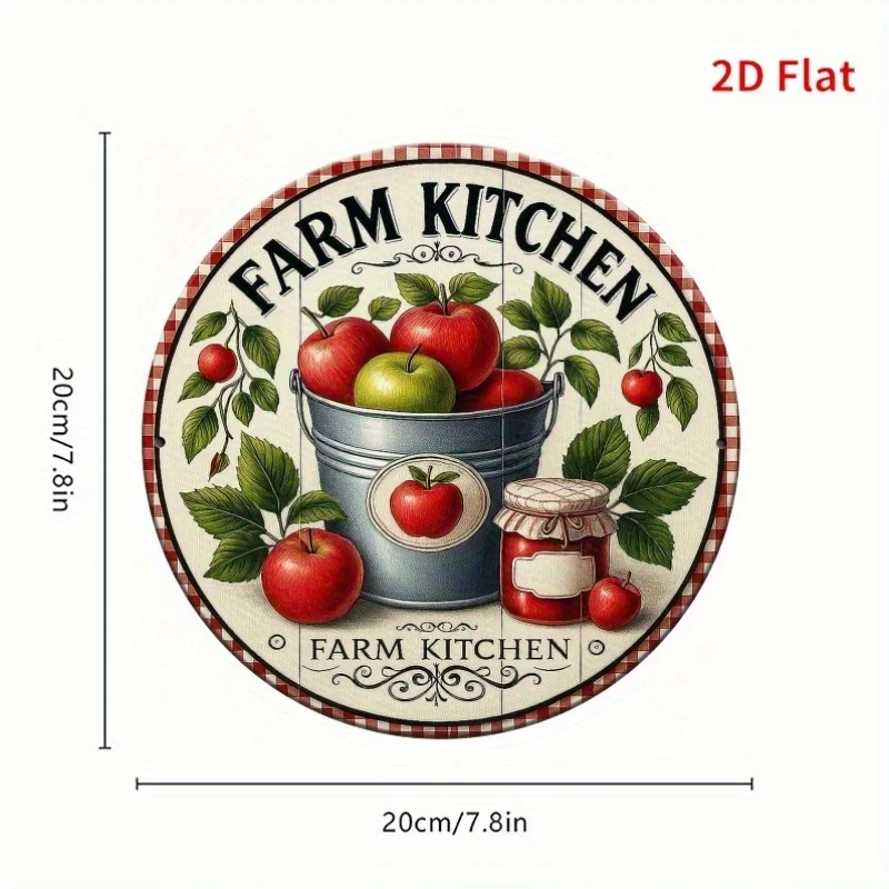 2D Flat - 1pc Country Style Apple And Red Berry Plaid Wall Decor Sign - Aluminum Metal Kitchen Decoration with Cider Design, Was
