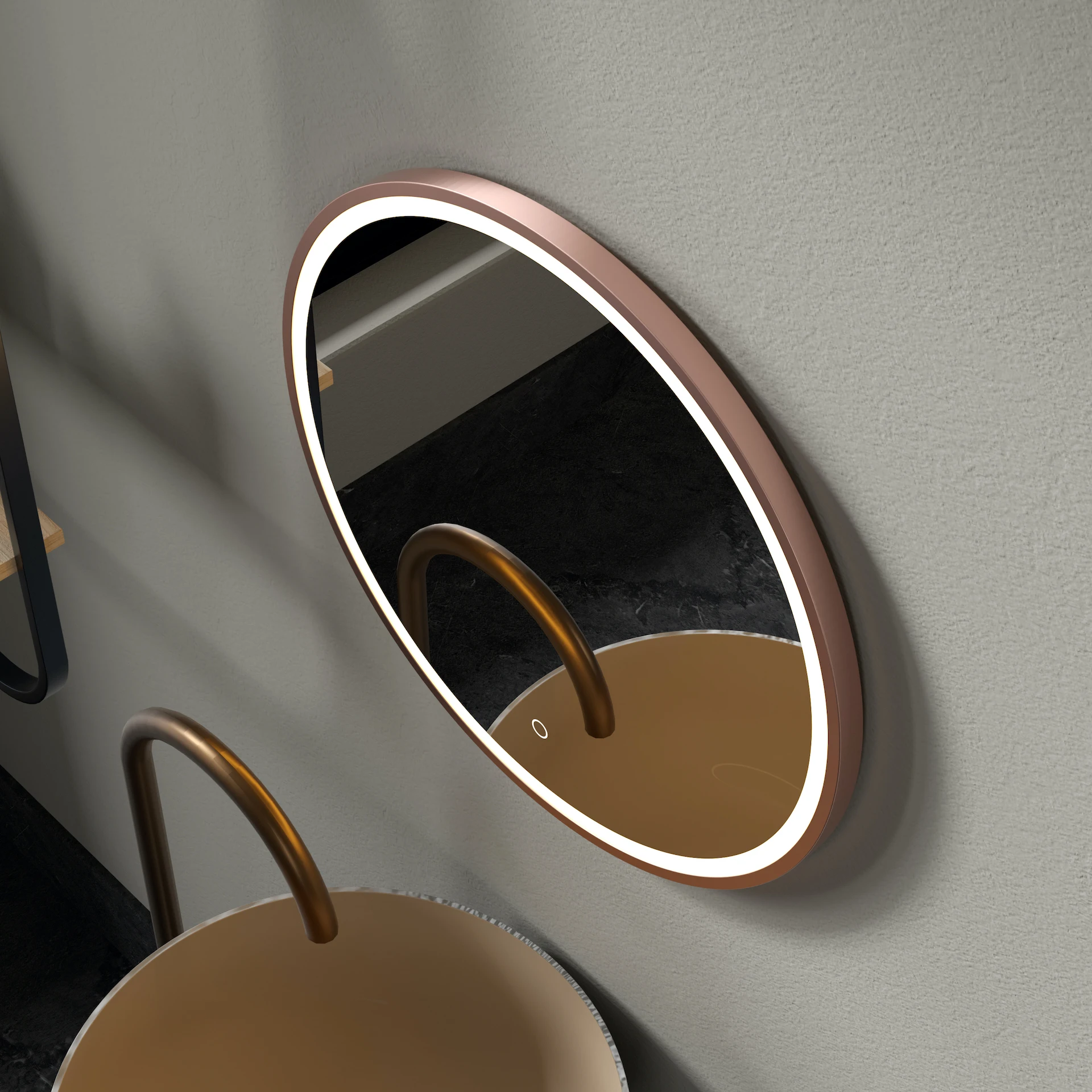 2025 New Custom Anti Fog Modern Simple Touch Circular Round Bathroom Mirror with LED Smart Sensor for Living Room