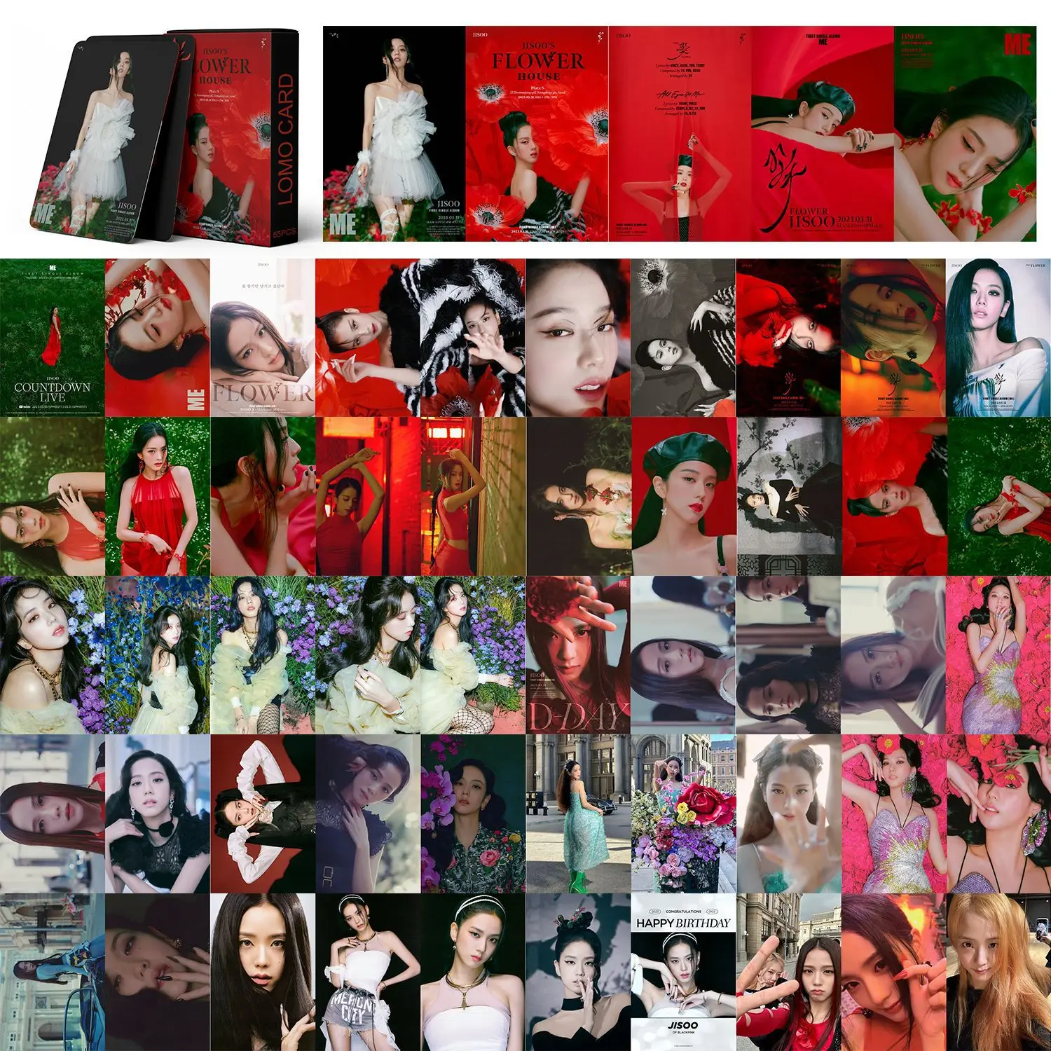 Imagem -03 - Cartões Lomo Kpop Paraconjunto de Cartões de Impressão Fotográfica Jisoo ME Photocard Coleção Solo Flower 55 Pcs Fãs