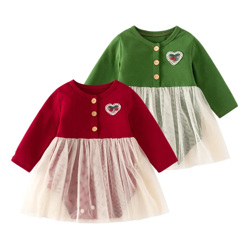 

ZOETOPKID Spring and Autumn Girl's Bodysuit Long Sleeved Mesh Fabric Baby Girl Dress Rompers 0-24M Princess Outfit