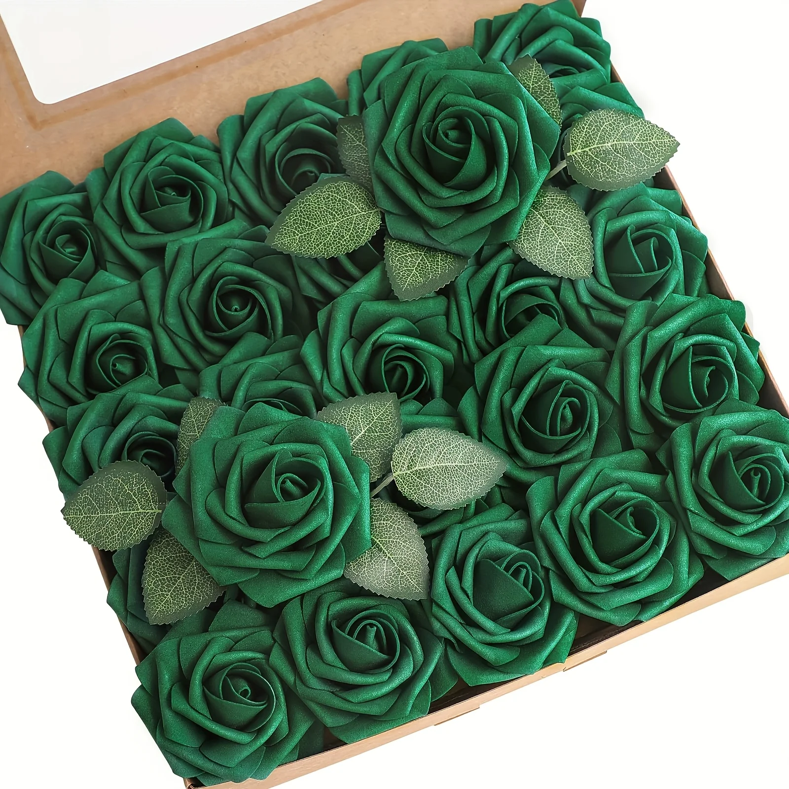 Artificial Flowers 25pcs Real Looking Emerald Green Foam Fake Roses with Stems for DIY Terracotta Wedding Bouquets Bridal Shower