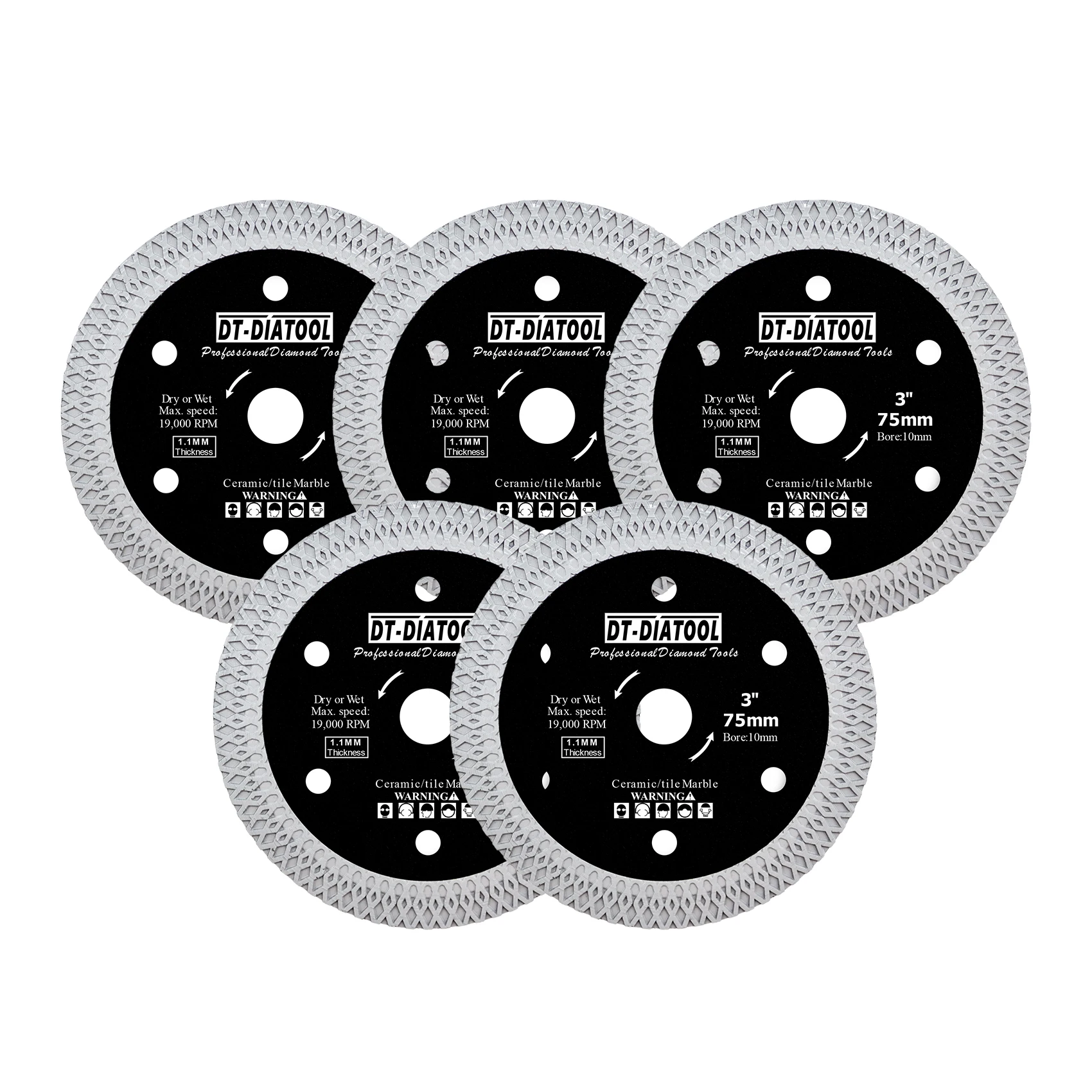 

DT-Dialtool 1/5pcs Diameter 75mm Tile Cutting Diamond Cutting Disc 3inch Mini Saw Blade For Marble Ceramic Porcelain Bore 10mm