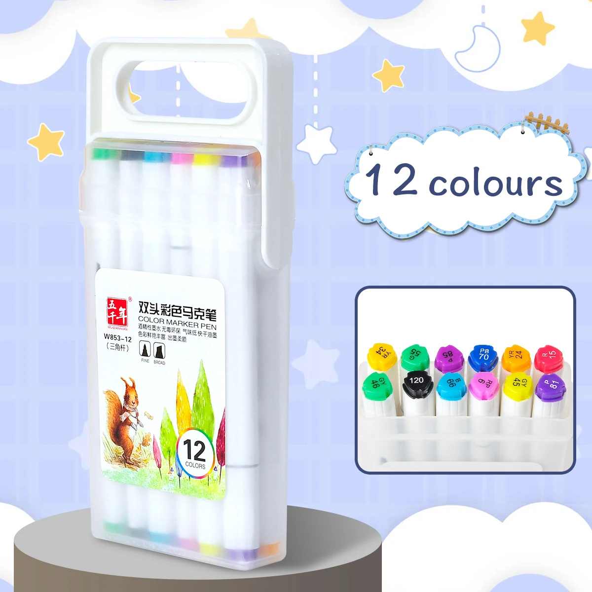 12 color Alcohol Based Dual Tips Art Markers Highlighter Pen Sketch Permanent Art Marker Pens with Blender For Drawing