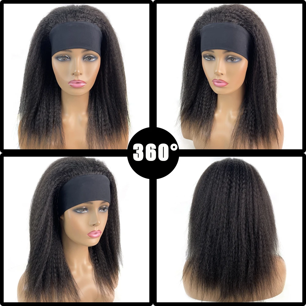 Synthetic Headband Kinky Straight Wig Black Ombre Brown African Women Daily Use 22 Inches Long Soft Good Quality Lady Wig